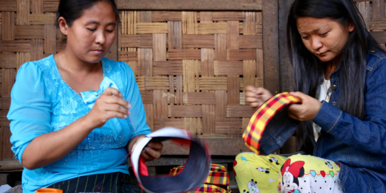 2 local women doing their local hat production business in Kachin state 2 local women doing their local hat production business in Kachin state