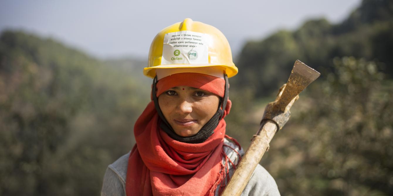 Bimala Balami participates in a Cash for Work programme in her hometown Dakchinkali, restoring an irrigation channel after the devastating earthquake of 2015 - Credit: Kieran Doherty/Oxfam Bimala Balami participates in a Cash for Work programme in her hometown Dakchinkali, restoring an irrigation channel after the devastating earthquake of 2015 - Credit: Kieran Doherty/Oxfam