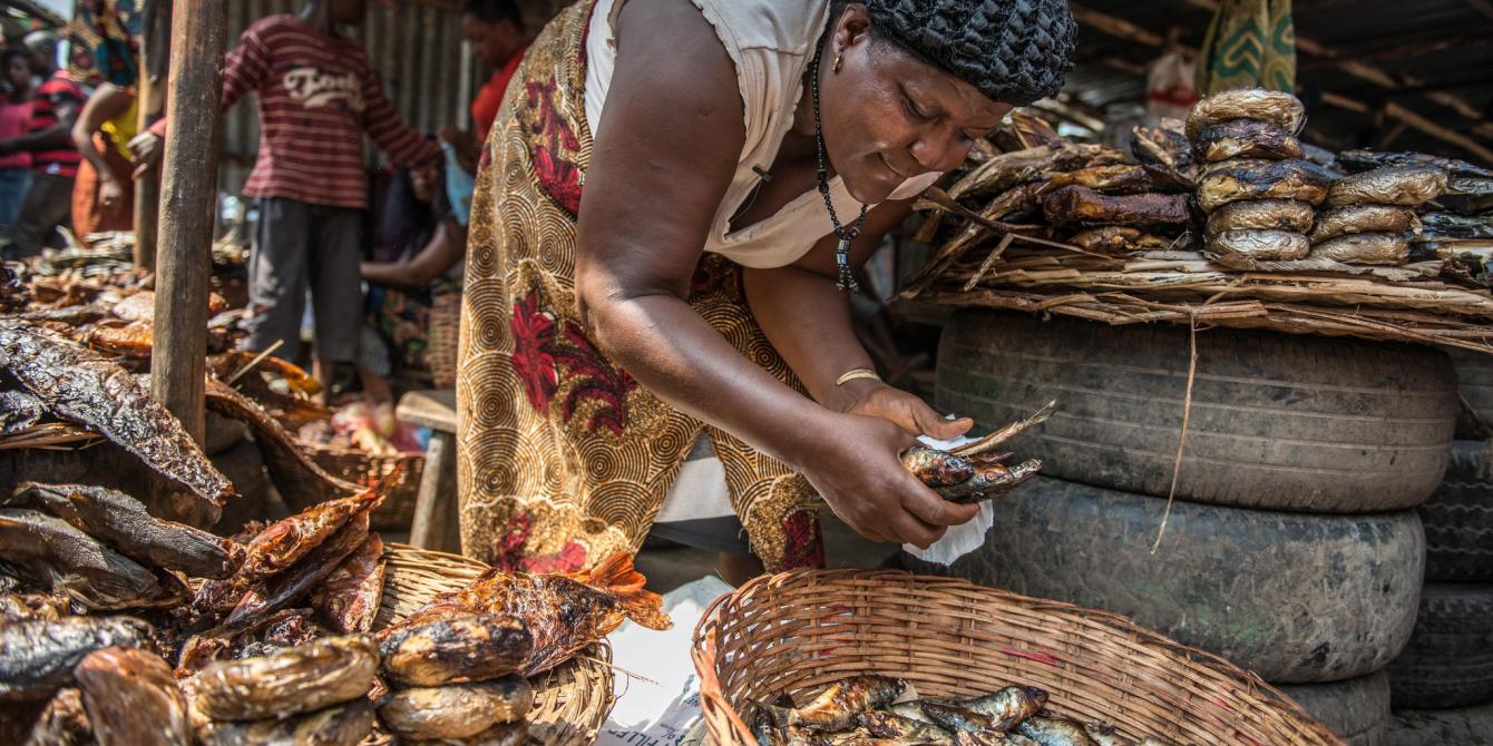 Elizabeth Bagra is a fish vendor at sidiga market in Kinshasa