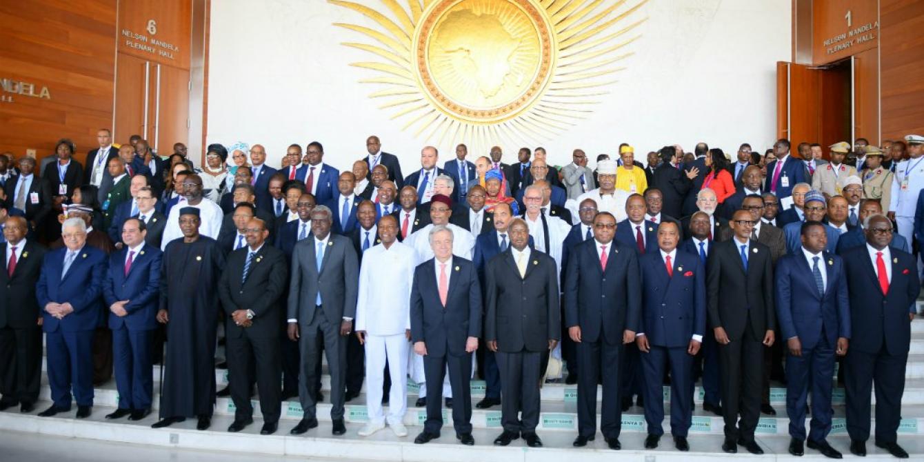 Heads of States joined by the UN Secretary General Antonnio Guterres after the official opening of the 2018 AU Summit