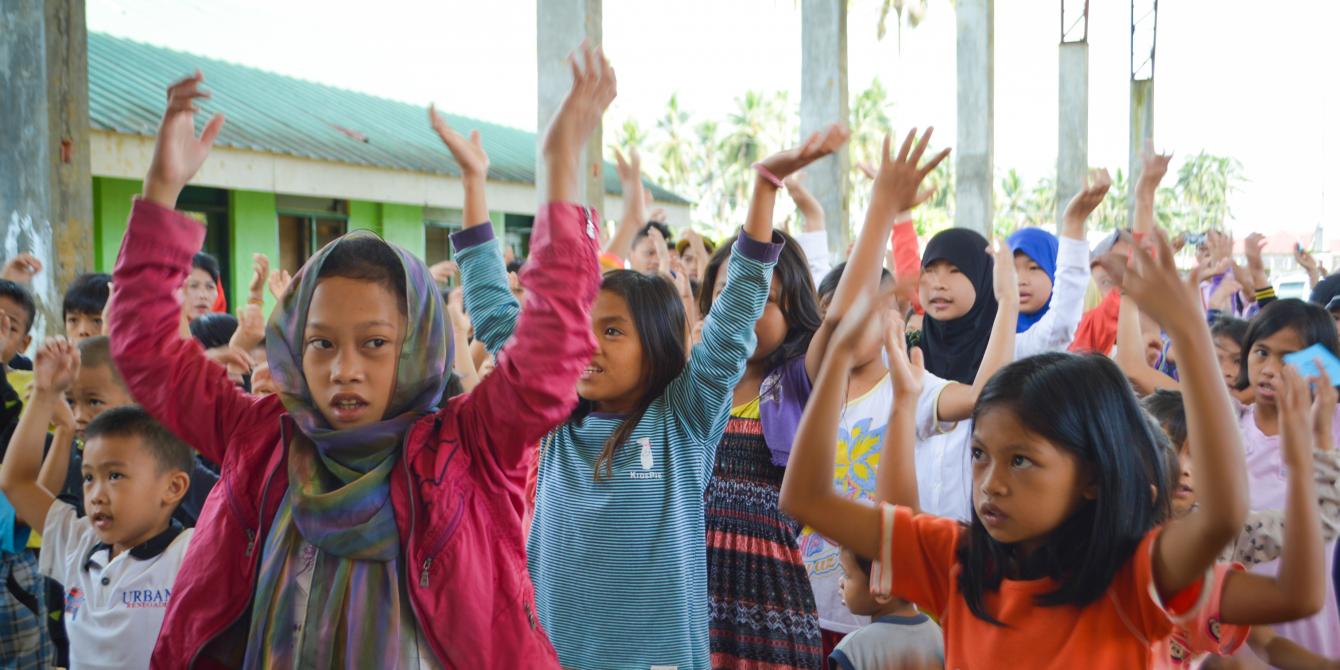 Children participate in a psychosocial support session in Saguairan, Lanao del Sur Children participate in a psychosocial support session in Saguairan, Lanao del Sur