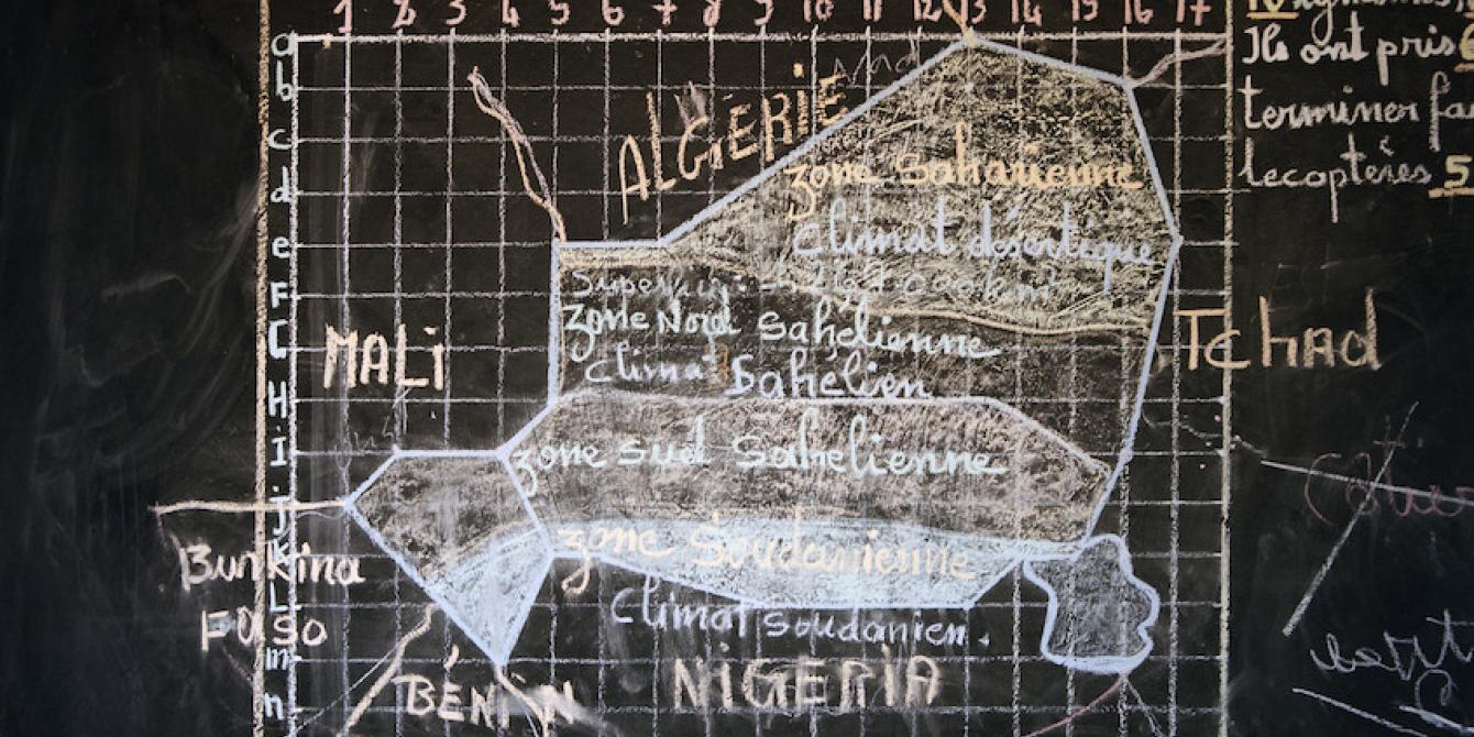 The map of Niger inside a transition school in the village of Gorga, organized by the NGO ASEC Mungane. Credit: Chris de Bode/ Oxfam