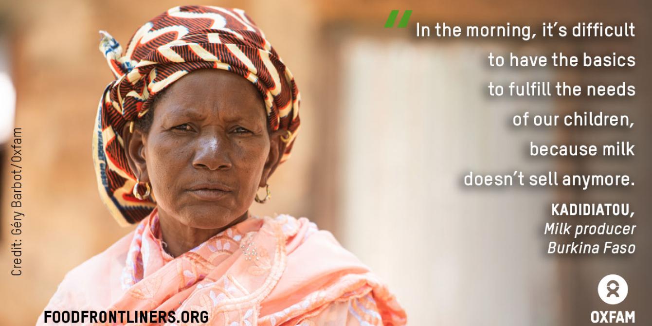 Although Kadidiatou is a milk producer, she can't fulfill the needs of her children. Credit: Géry Barbot/Oxfam Although Kadidiatou is a milk producer, she can't fulfill the needs of her children. Credit: Géry Barbot/Oxfam